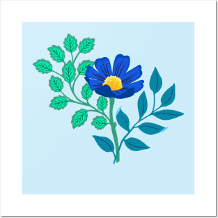 Colorful blue flower design Posters and Art